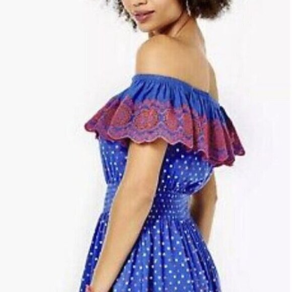 Lilly Pulitzer Kalama Off Shoulder Dress Borealis Blue Lilly Squared NWT Small - Picture 4 of 15